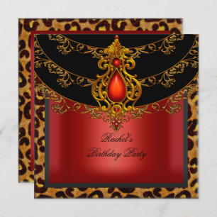 Invitación Leopardo del partido Red Gold Black Birthday