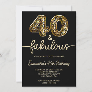 Invitación Leopardo dorado 40 y fabuloso negro
