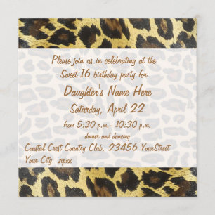 Invitación Leopardo dorado impreso 16 cumpleaños