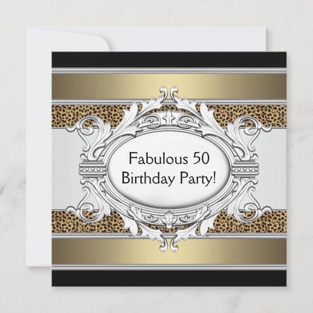 Invitación Leopardo Fabuloso Cumpleaños 50 de Mujer (Anverso)