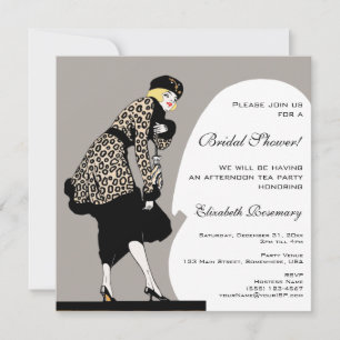 Invitación Leopardo femenino vintage Bridal Shower Art Deco