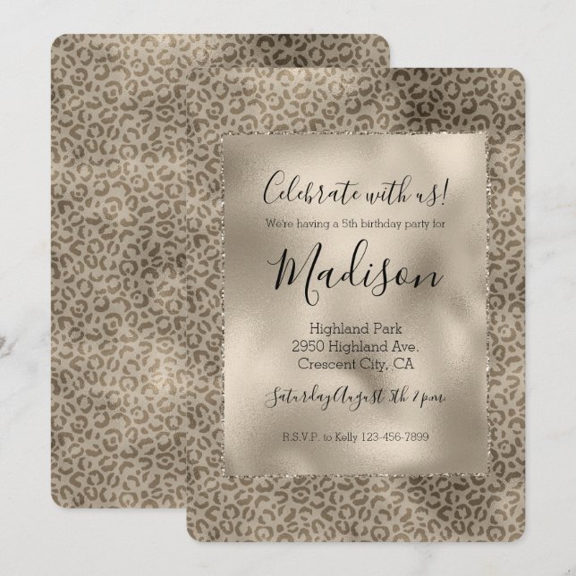 Invitación Leopardo marrón Print Gold Glitz (Anverso / Reverso)