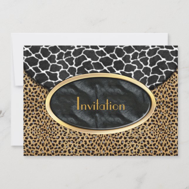 Invitación Leopardo Negro Blanco Bolso Vaca (Anverso)