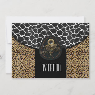 Invitación Leopardo Negro Blanco Estampado de Vaca
