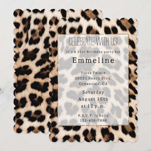Invitación Leopardo negro cremoso (Anverso / Reverso)