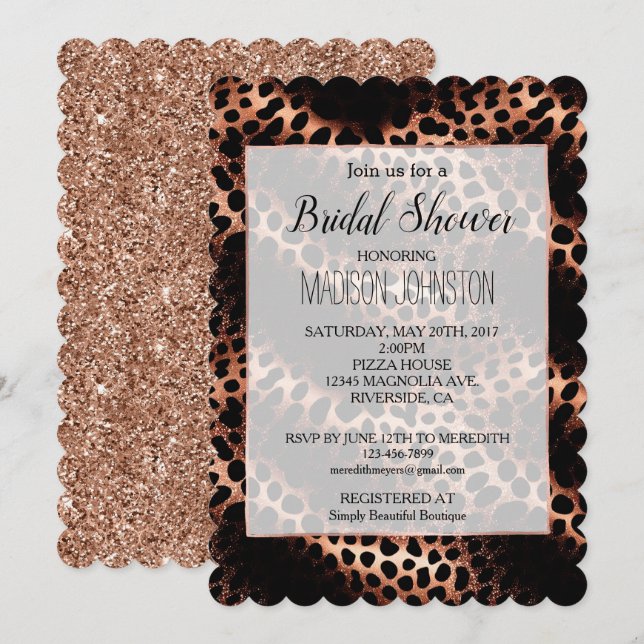 Invitación Leopardo negro de oro Rosa (Anverso / Reverso)