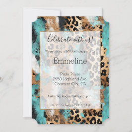 Invitación Leopardo negro de oro turquesa