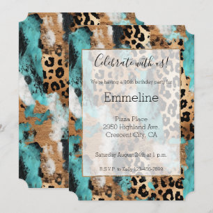 Invitación Leopardo negro de oro turquesa