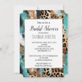 Invitación Leopardo negro de oro turquesa