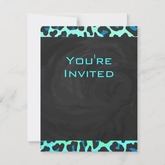 Invitación Leopardo negro e impresión Verde azulada (Anverso)