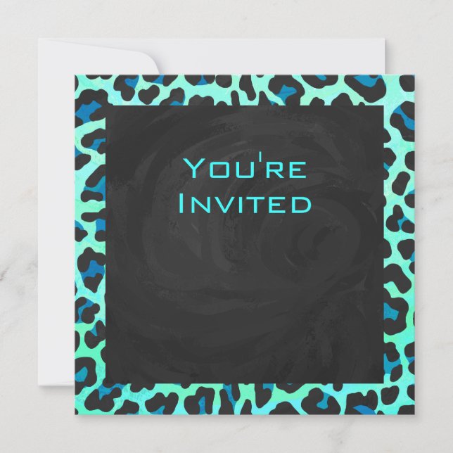 Invitación Leopardo negro e impresión Verde azulada (Anverso)