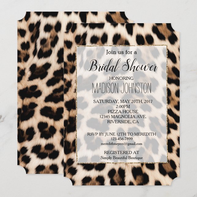 Invitación Leopardo negro marrón cremoso   (Anverso / Reverso)