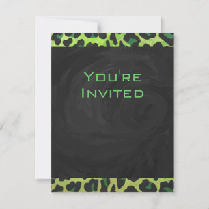 Invitación Leopardo negro y verde con monograma