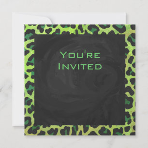 Invitación Leopardo negro y verde con monograma