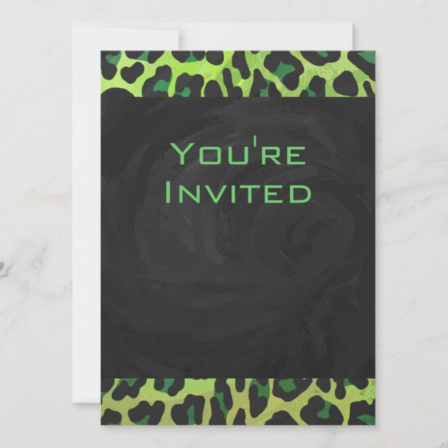Invitación Leopardo negro y verde con monograma (Anverso)