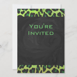 Invitación Leopardo negro y verde con monograma