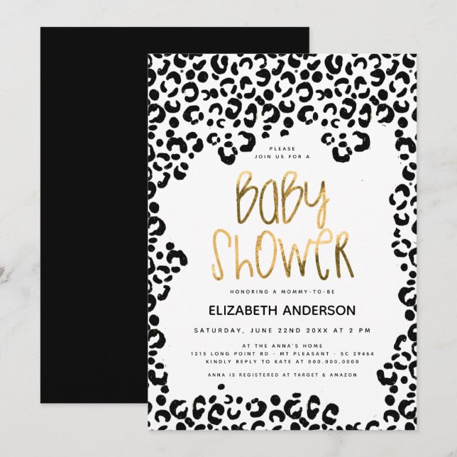Invitación Leopardo Pequeño Salvaje Un Safari Gold Baby Showe (Anverso / Reverso)