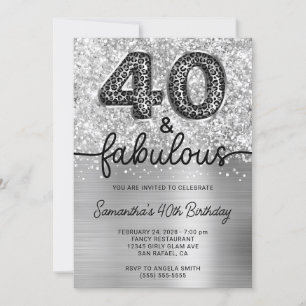 Invitación Leopardo plateado Purpurinoso 40 y fabuloso