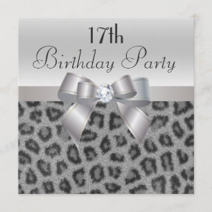 Invitación Leopardo Print, Bow y Diamante 17 cumpleaños