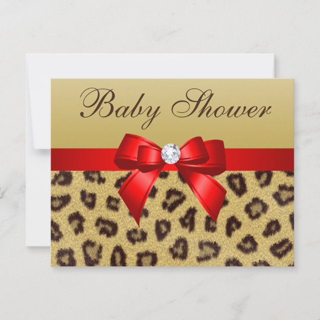 Invitación Leopardo Print, Red Bow Baby Shower (Anverso)