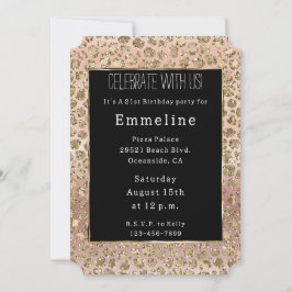 Invitación Leopardo Purpurina de oro negro de oro Rosa
