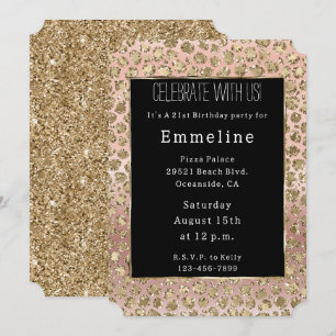 Invitación Leopardo Purpurina de oro negro de oro Rosa