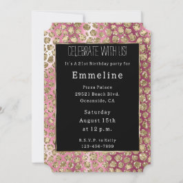 Invitación Leopardo Purpurina de oro negro rosado Ombre