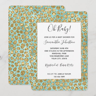 Invitación Leopardo Purpurina Gold Aqua Mint Glitz