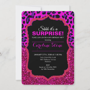 Invitación Leopardo Purpurina Púrpura Moderno De Moda.