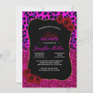 Invitación Leopardo Purpurina Púrpura Moderno De Moda.       