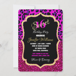 Invitación Leopardo Purpurina Púrpura Moderno De Moda.