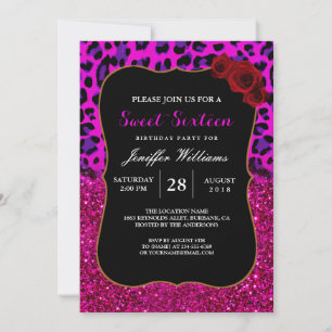 Invitación Leopardo Purpurina Púrpura Moderno De Moda.       