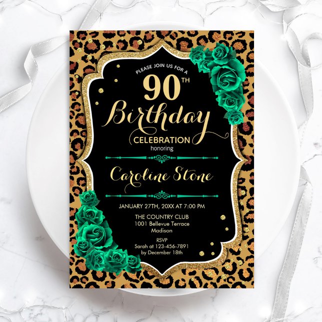 Invitación Leopardo Rojo Imprimir floral 90 cumpleaños (Subido por el creador)
