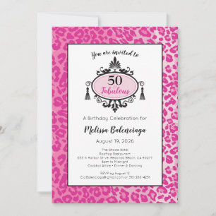 Invitación Leopardo rosa 50 y fabuloso cumpleaños 50 