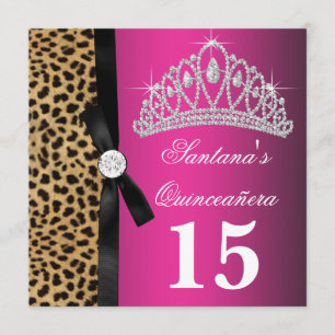 Invitación Leopardo rosa caliente Quinceanera