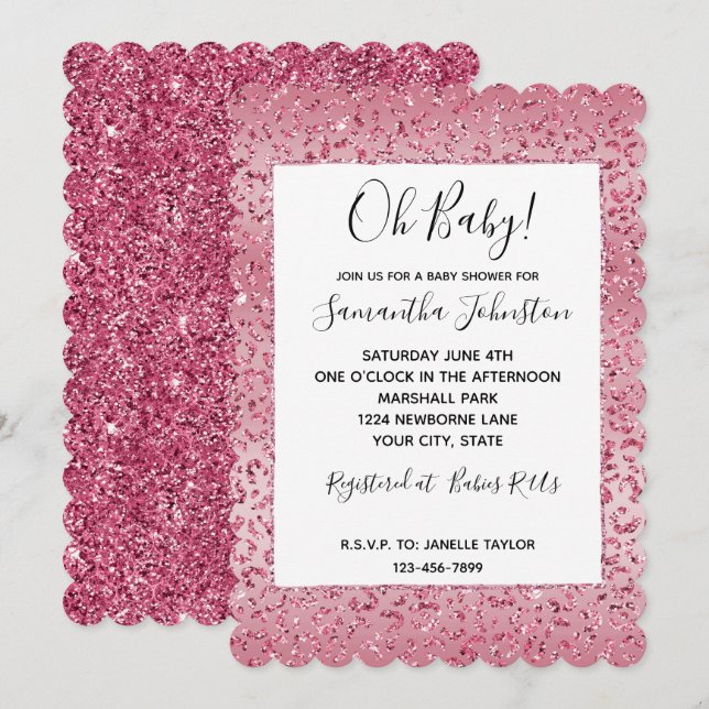 Invitación Leopardo rosa Purpurina Ombre (Anverso / Reverso)
