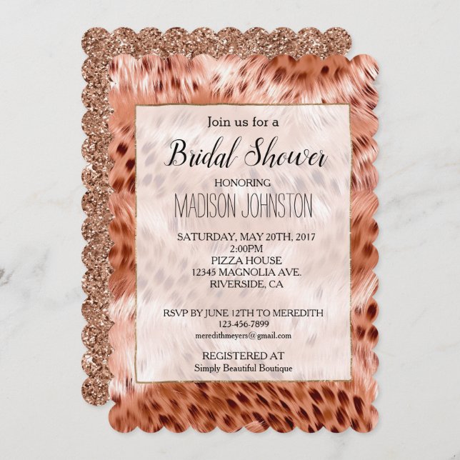 Invitación Leopardo rosa Rosa Gold Rubor (Anverso / Reverso)