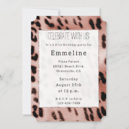 Invitación Leopardo rosa Rubor de rosa de rosa blanca