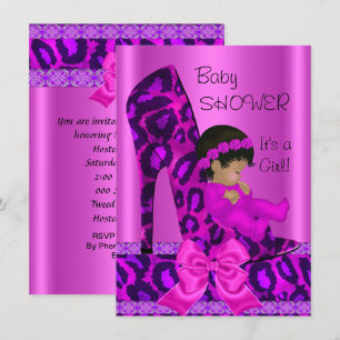 Invitación Leopardo rosado Chica afroamericano de Baby Shower