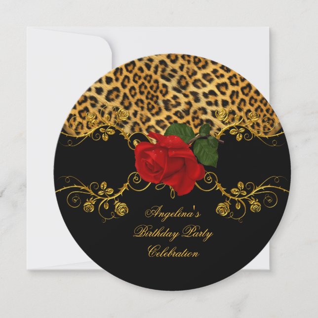 Invitación Leopardo Rosas Red Black Gold Party 2 (Anverso)