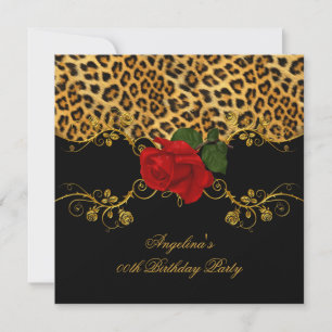 Invitación Leopardo Rosas Red Black Gold Party 2