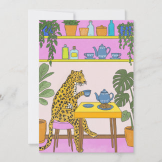 Invitación Leopardo Tomando Té