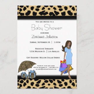 Invitación Leopardo Y Azul Impresión Mamá Afroamericana