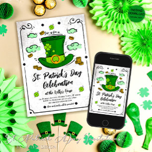 Invitación Leprechaun Gorra y Shamrock San Patricio