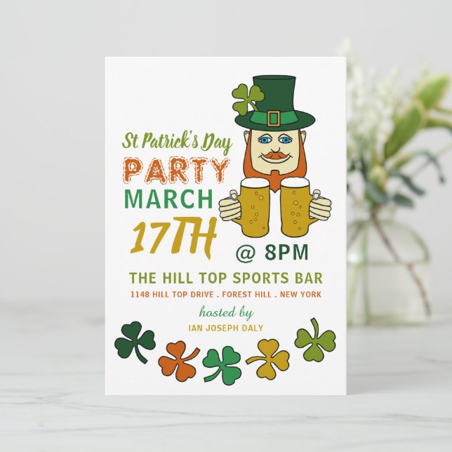 Invitación Leprechaun irlandés, Fiesta de San Patricio (Anverso de pie)