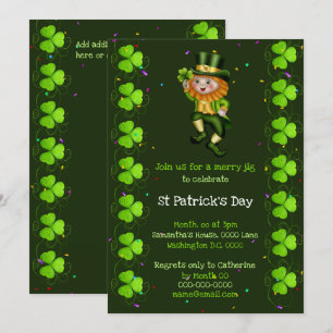 Invitación Leprechaun jig afortunado shamrock irlandés Clover