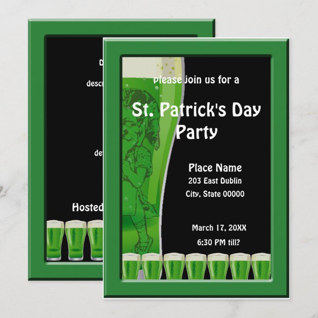 Invitación Leprechaun y Green Beer St. Patrick's Day Fiesta (Anverso / Reverso)
