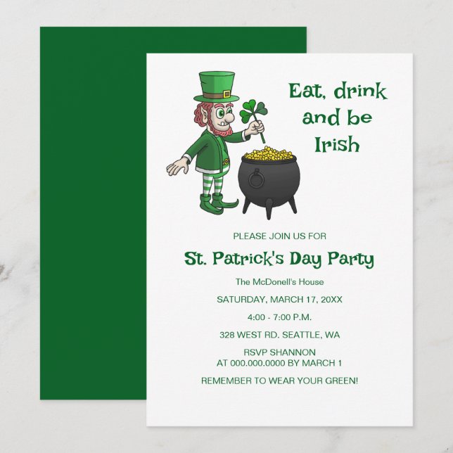 Invitación Leprechauns St. Patrick's day party (Anverso / Reverso)