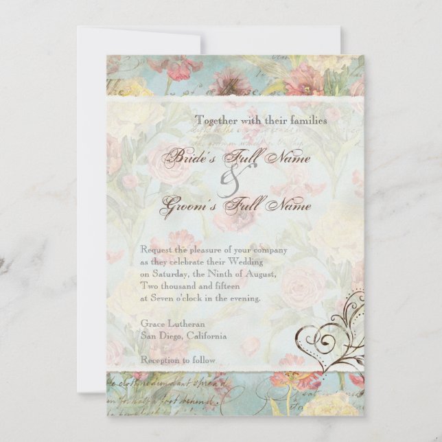 Invitación Les Fleurs Peony Rosa Tulip Floral Flowers Boda (Anverso)