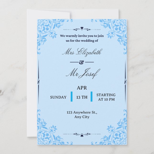 Invitación Les invitamos cordialmente a la boda de  (Anverso)